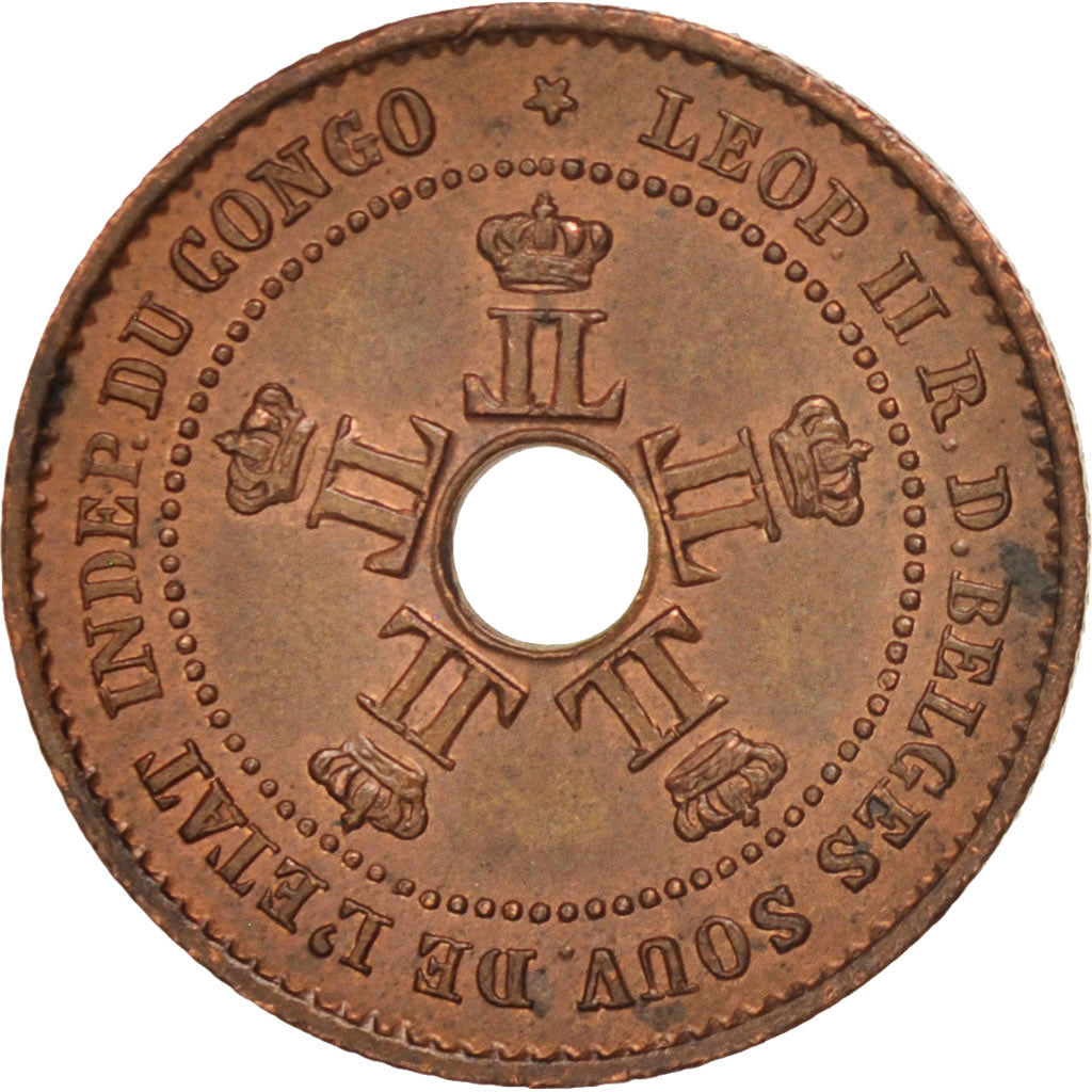 CONGO FREE STATE, Leopold II, Centime, 1888, AU(55-58), Copper, KM:1