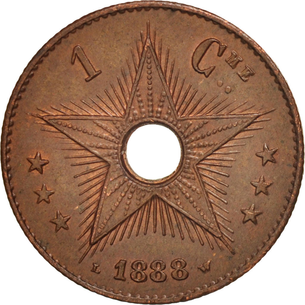 CONGO FREE STATE, Leopold II, Centime, 1888, AU(55-58), Copper, KM:1