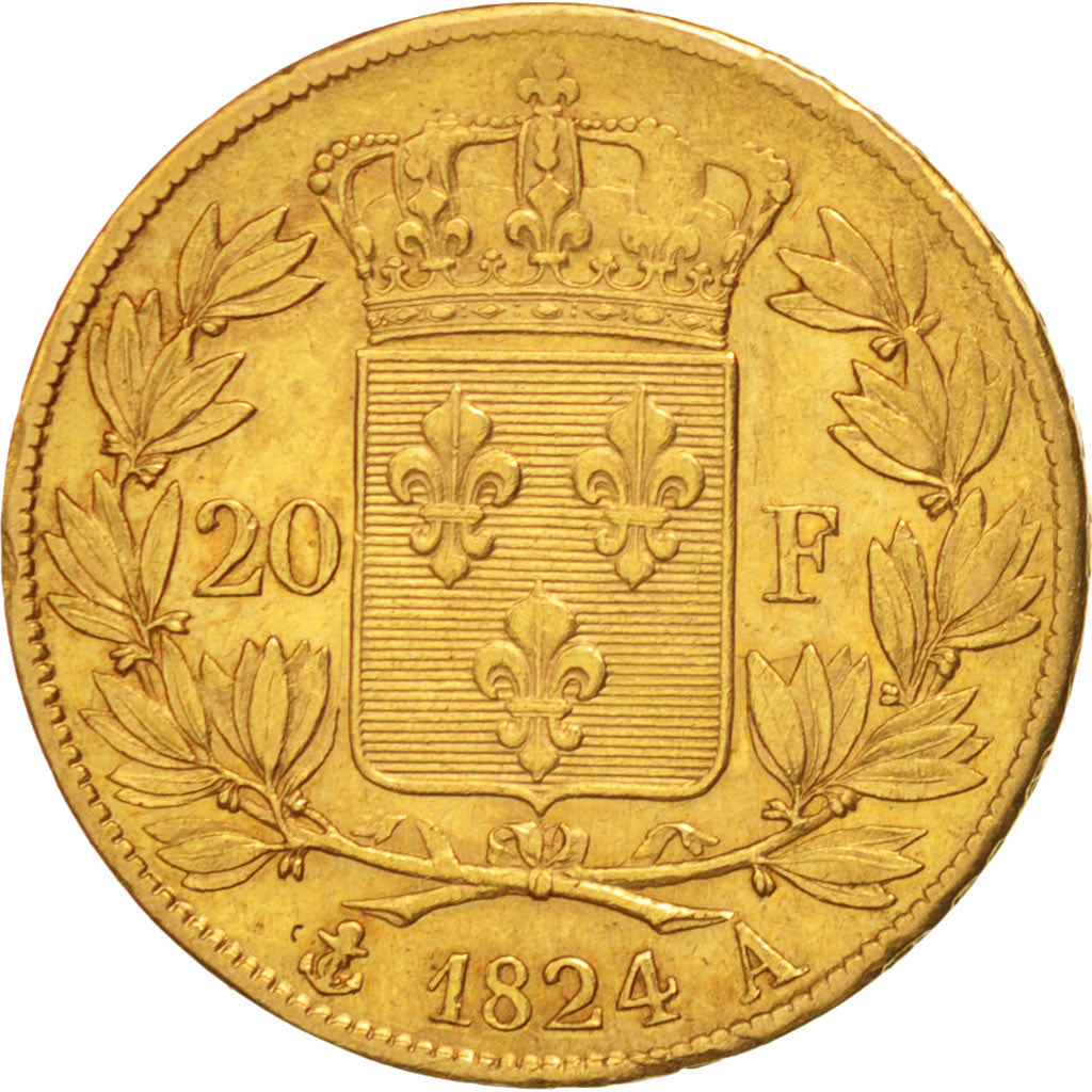 France, Louis XVIII, Louis XVIII, 20 Francs, 1824, Paris, EF(40-45), Gold