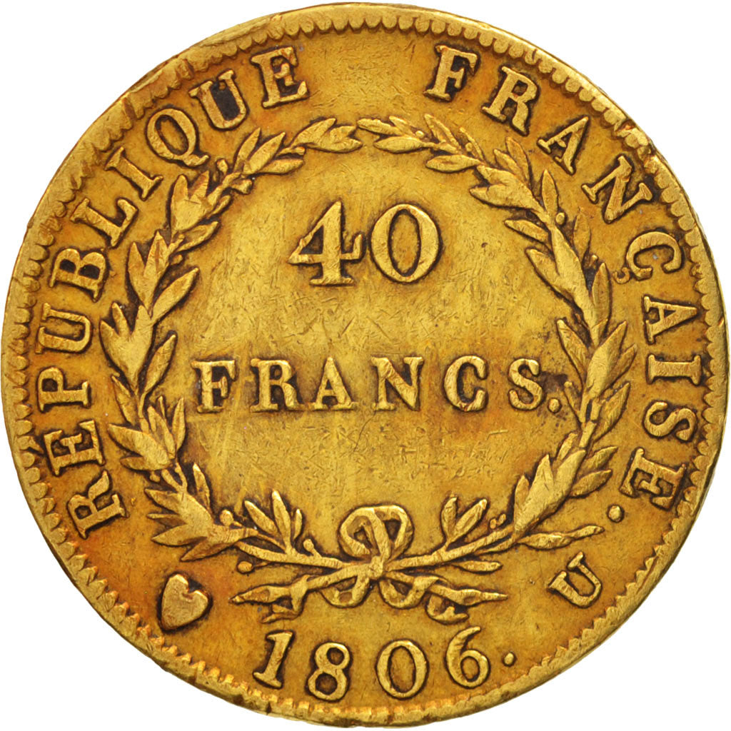 Moneta, Francia, Napoléon I, 40 Francs, 1806, Torino, MB+, Oro, KM:675.5