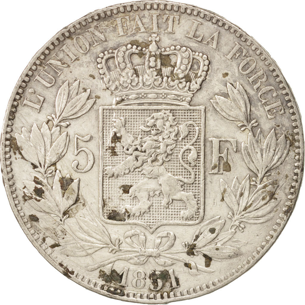 Moneta, Belgio, Leopold I, 5 Francs, 5 Frank, 1851, MB+, Argento, KM:17