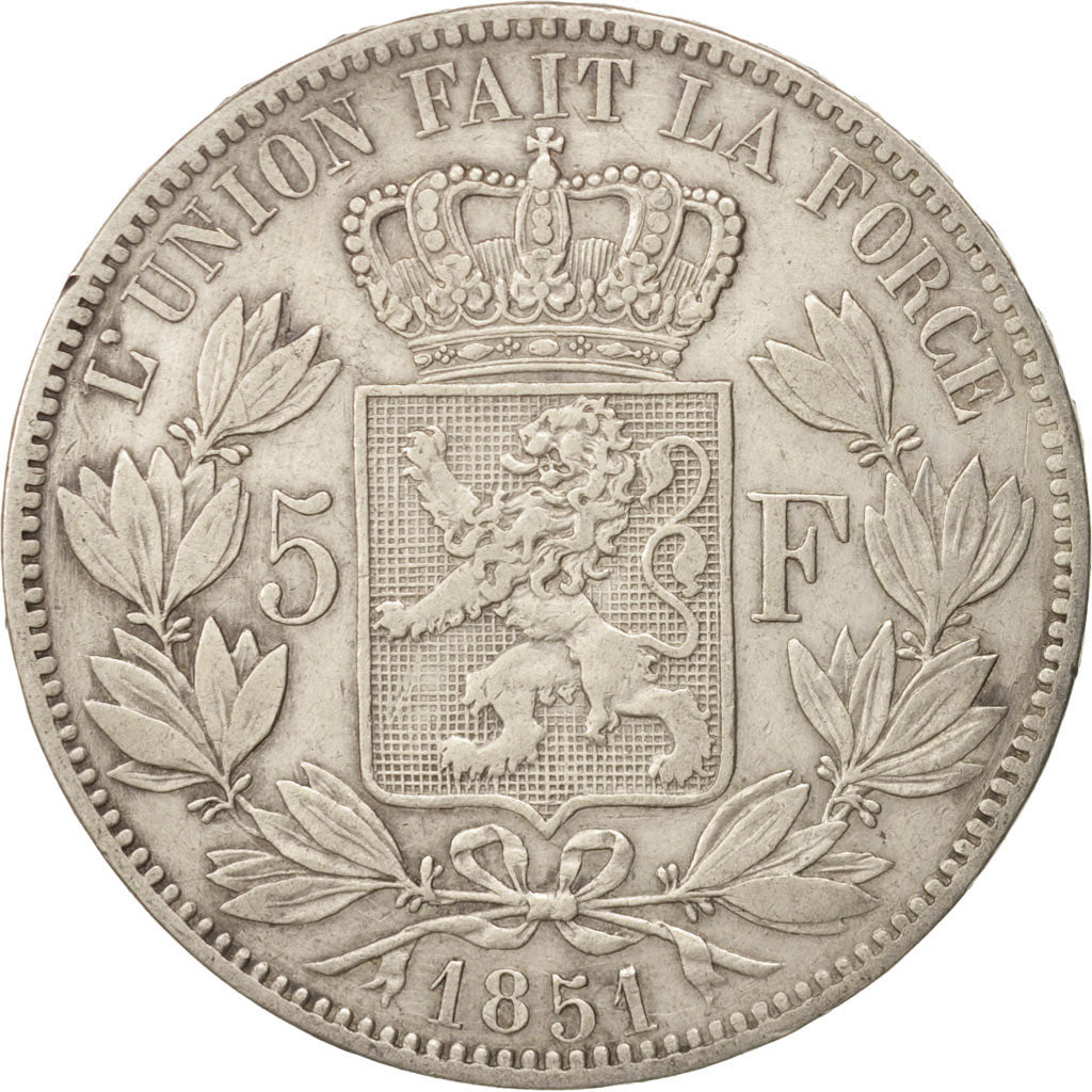 Coin, Belgium, Leopold I, 5 Francs, 5 Frank, 1851, EF(40-45), Silver, KM:17