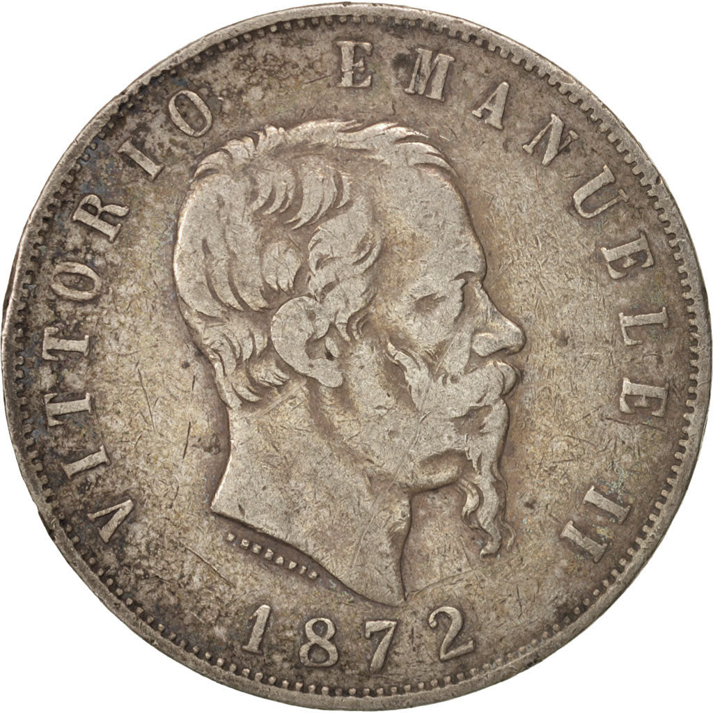 Coin, Italy, Vittorio Emanuele II, 5 Lire, 1872, Milan, VF(20-25), Silver