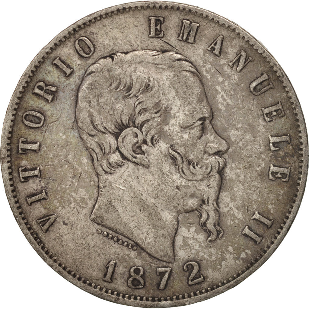 Münze, Italien, Vittorio Emanuele II, 5 Lire, 1872, Milan, S+, Silber, KM:8.3