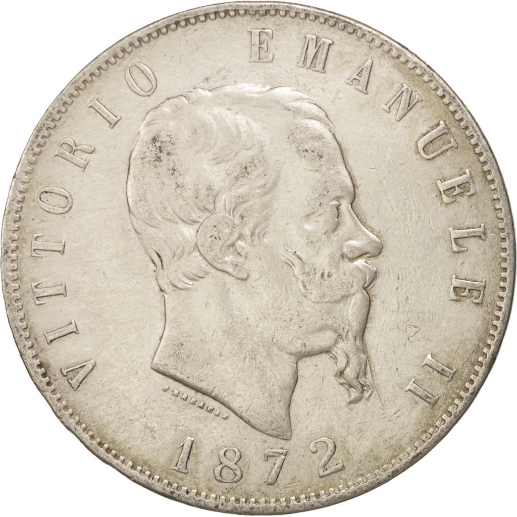 Coin, Italy, Vittorio Emanuele II, 5 Lire, 1872, Milan, EF(40-45), Silver