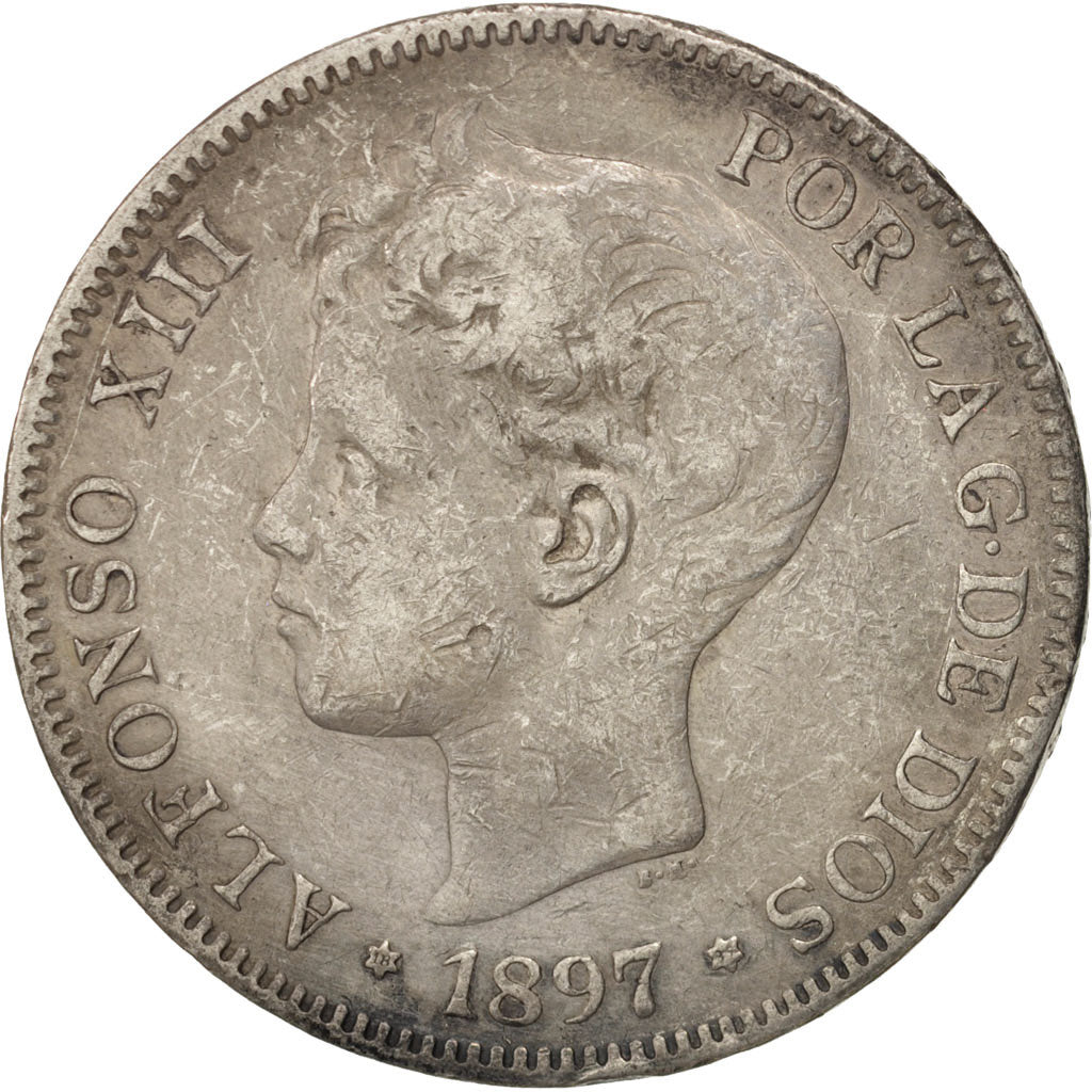 Coin, Spain, Alfonso XIII, 5 Pesetas, 1897, VF(30-35), Silver, KM:707