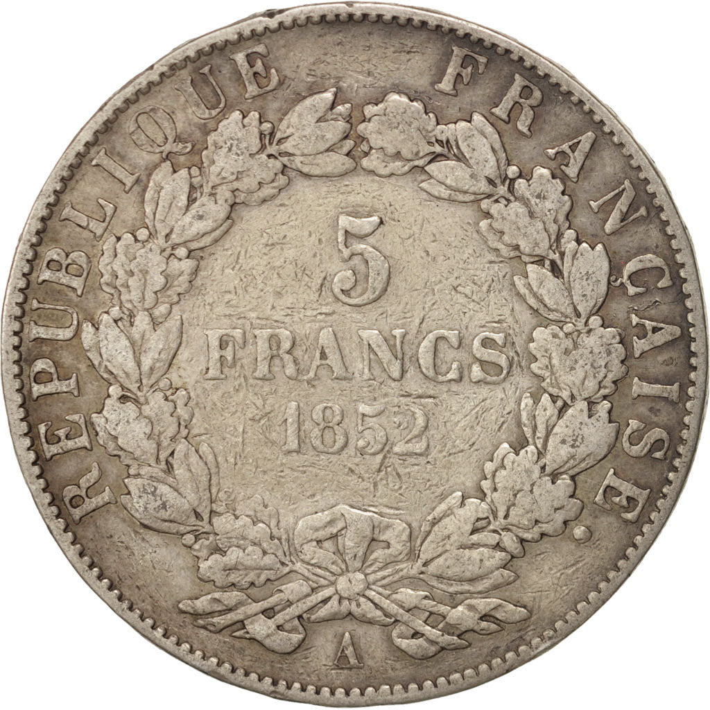 France, 5 Francs, 1852, Paris, F(12-15), Silver, KM:773.1, Gadoury:726