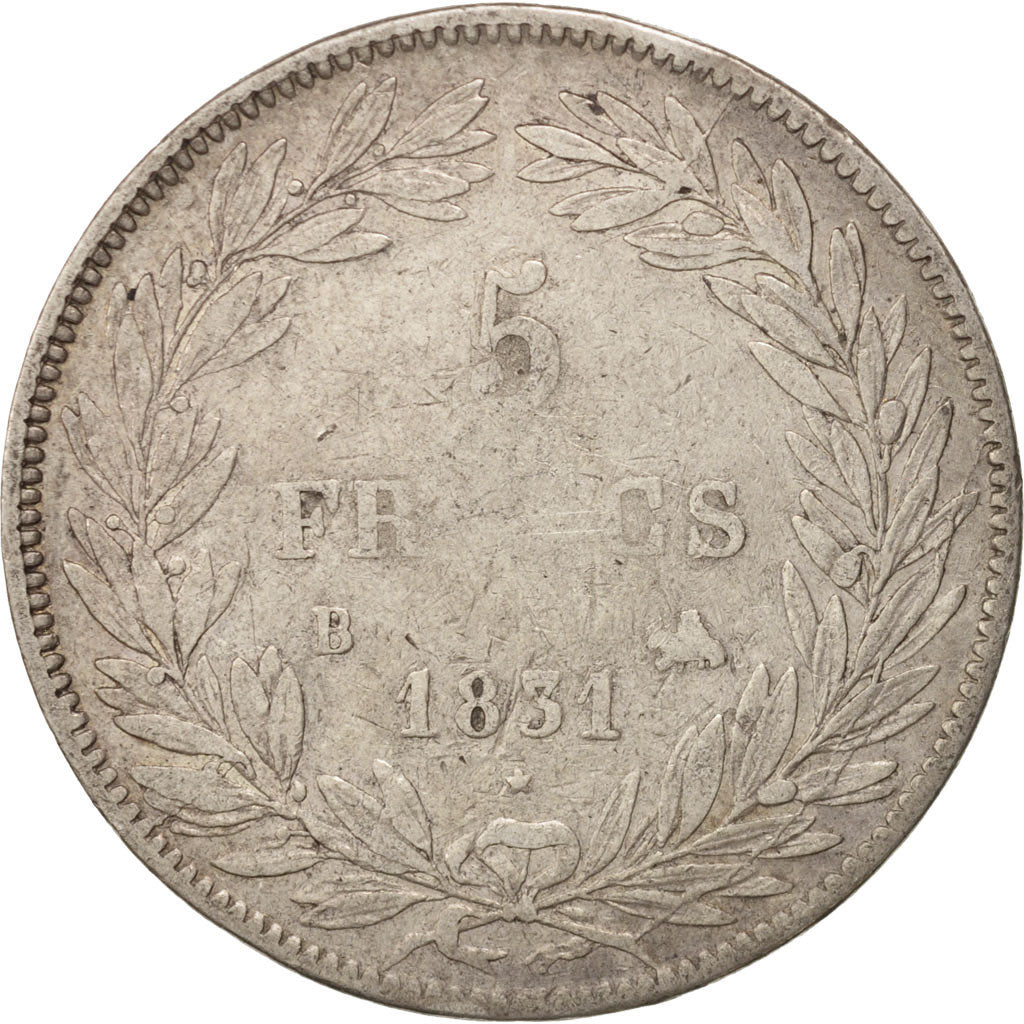 Coin, France, Louis-Philippe, 5 Francs, 1831, Rouen, VF(30-35), Silver, KM:735.2