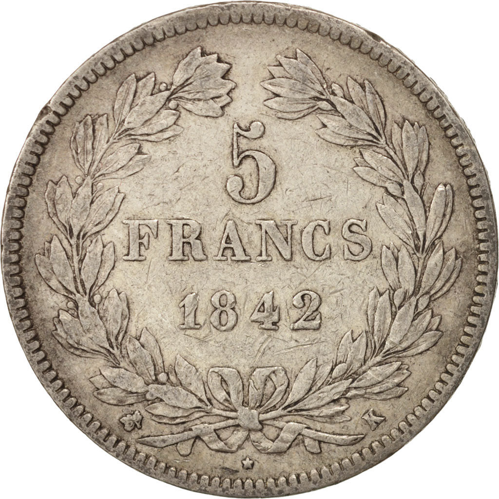 Moneta, Francia, Louis-Philippe, 5 Francs, 1842, Bordeaux, MB+, Argento