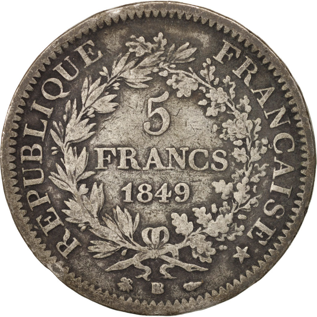 Coin, France, Hercule, 5 Francs, 1849, Strasbourg, VF(20-25), Silver, KM:756.2