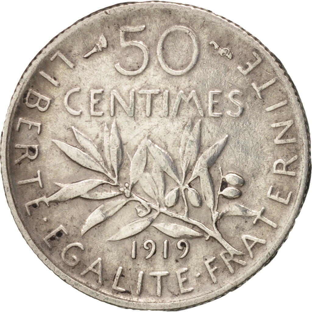 Coin, France, Semeuse, 50 Centimes, 1919, Paris, AU(50-53), Silver, KM:854