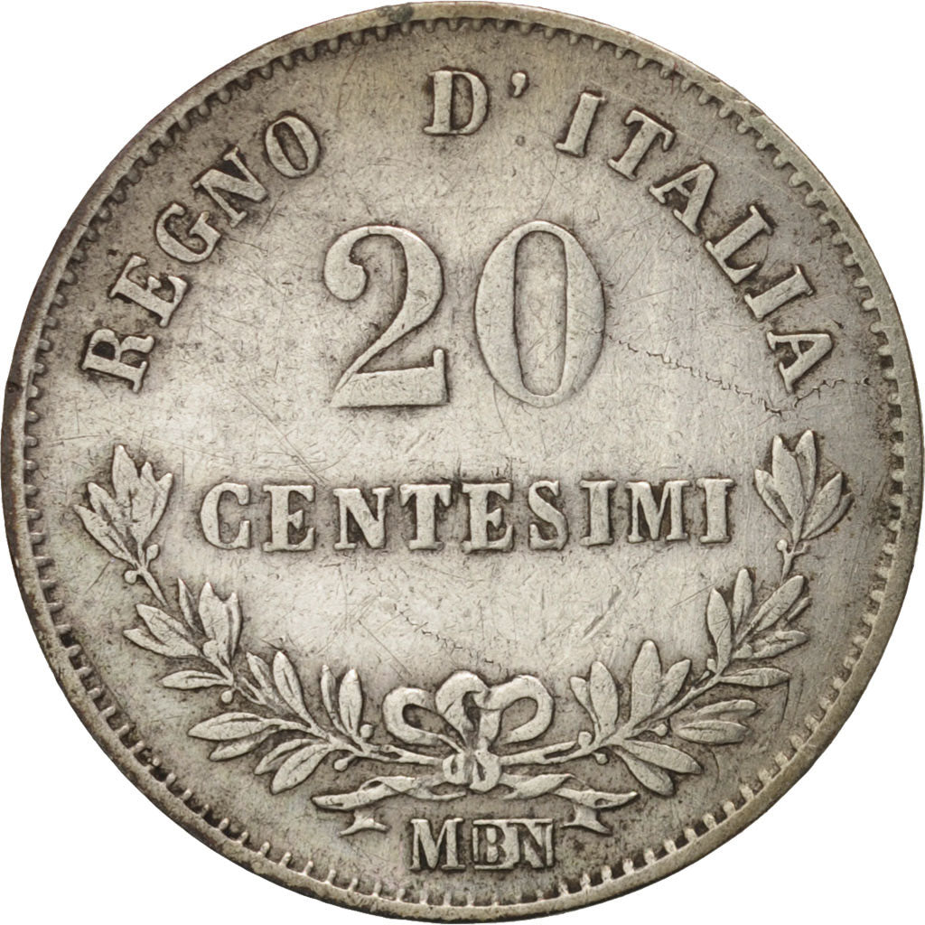 Coin, Italy, Vittorio Emanuele II, 20 Centesimi, 1863, Milan, EF(40-45), Silver