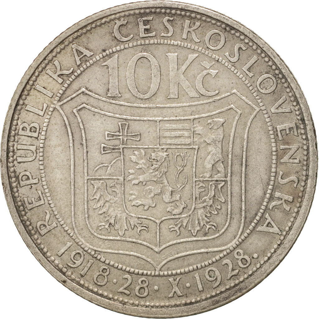 Coin, Czechoslovakia, 10 Korun, 1928, EF(40-45), Silver, KM:12