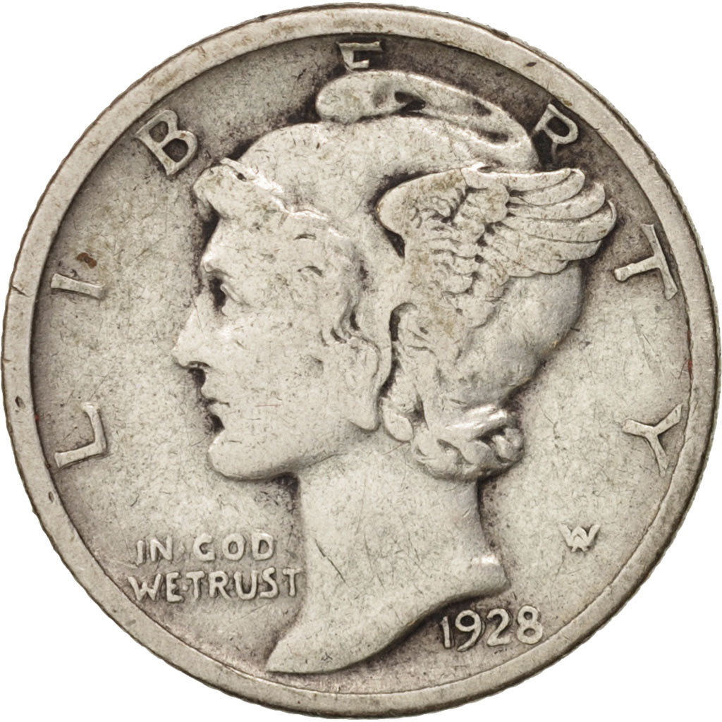 Moneda, Estados Unidos, Mercury Dime, Dime, 1928, U.S. Mint, Philadelphia, BC+