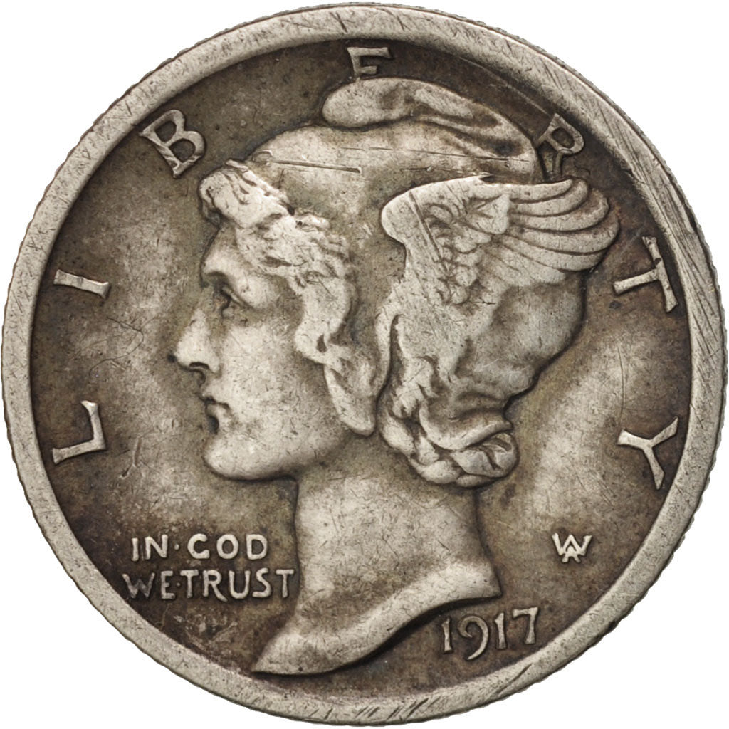 United States, Mercury Dime, Dime, 1917, U.S. Mint, Philadelphia, AU(50-53)