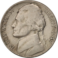 États-Unis, Jefferson Nickel, 5 Cents, 1949, U.S. Mint, Philadelphia, TB
