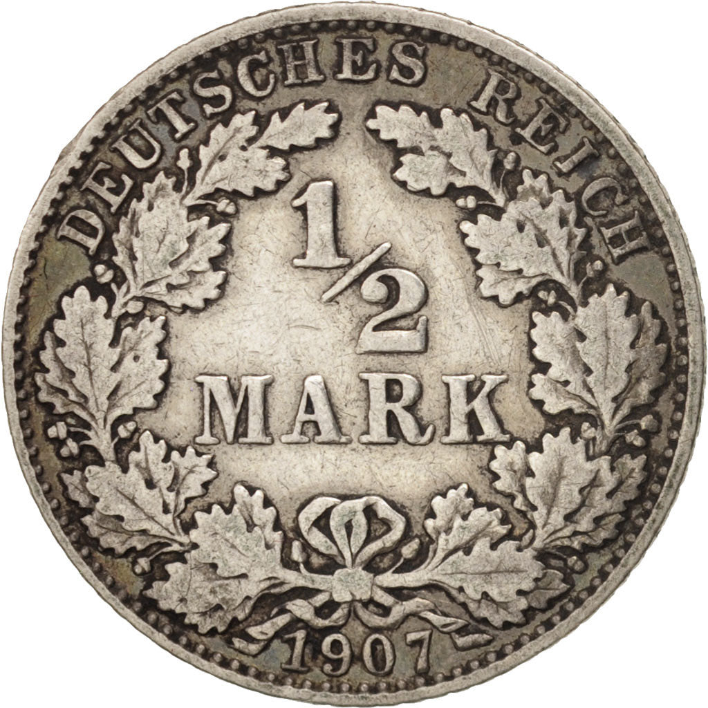 Coin, GERMANY - EMPIRE, 1/2 Mark, 1907, Munich, EF(40-45), Silver, KM:17