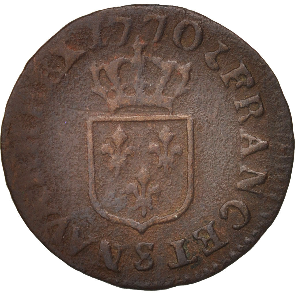 France, Louis XV, Liard à la vieille tête, Liard, 1770, Reims, VF(20-25)