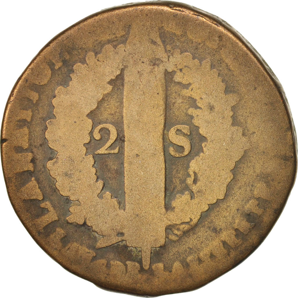 Moneta, Francia, 2 sols françois, 2 Sols, 1792, Lille, B+, Bronzo, KM:603.16