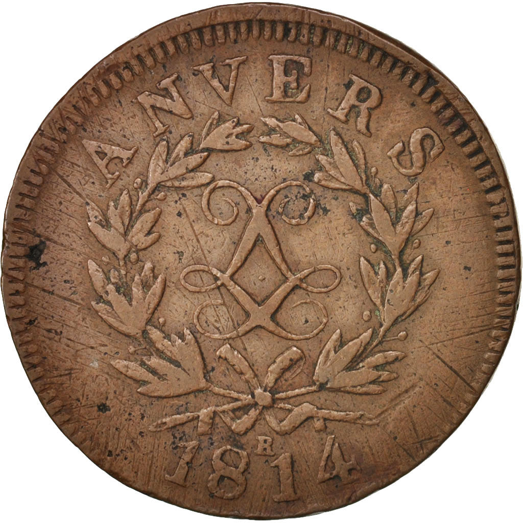 Moneta, STATI FRANCESI, ANTWERP, 10 Centimes, 1814, Anvers, MB+, Bronzo, KM:7.2