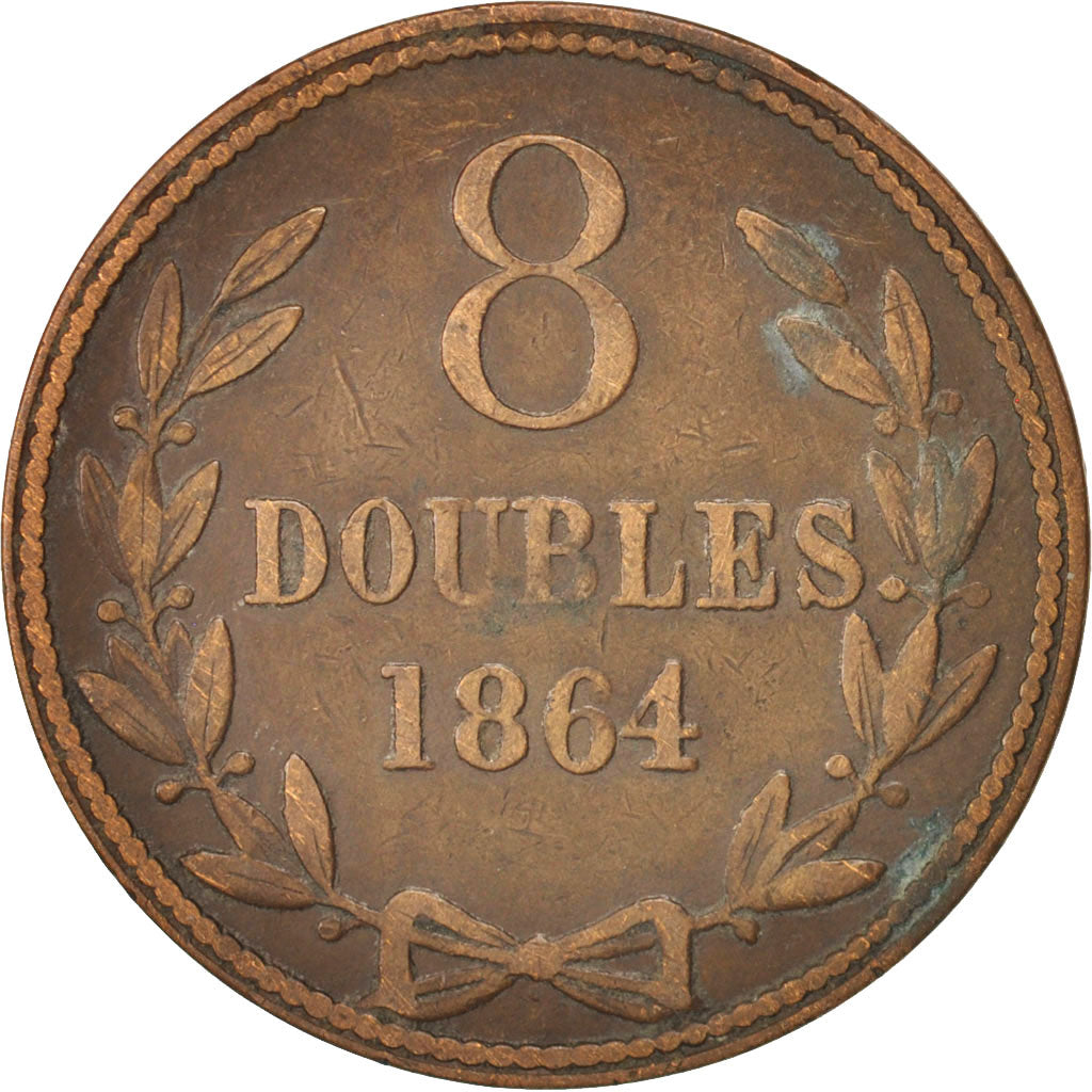 Coin, Guernsey, 8 Doubles, 1864, Heaton, Birmingham, VF(20-25), Bronze, KM:7