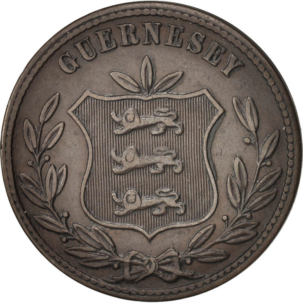 Guernsey, 8 Doubles, 1874, Heaton, Birmingham, AU(50-53), Bronze, KM:7