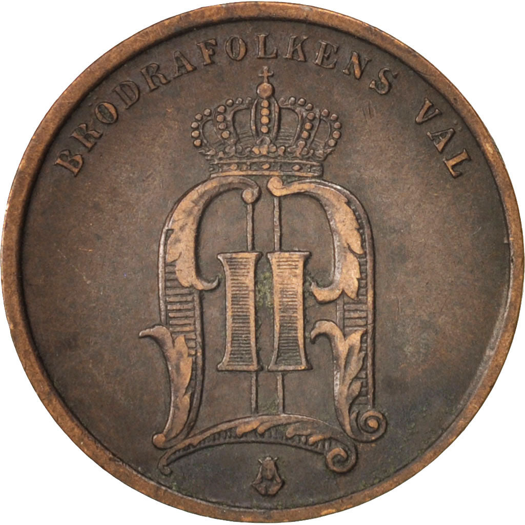 Moneta, Svezia, Oscar II, 2 Öre, 1875, BB, Bronzo, KM:735
