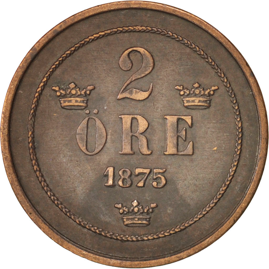 Moneta, Svezia, Oscar II, 2 Öre, 1875, BB, Bronzo, KM:735