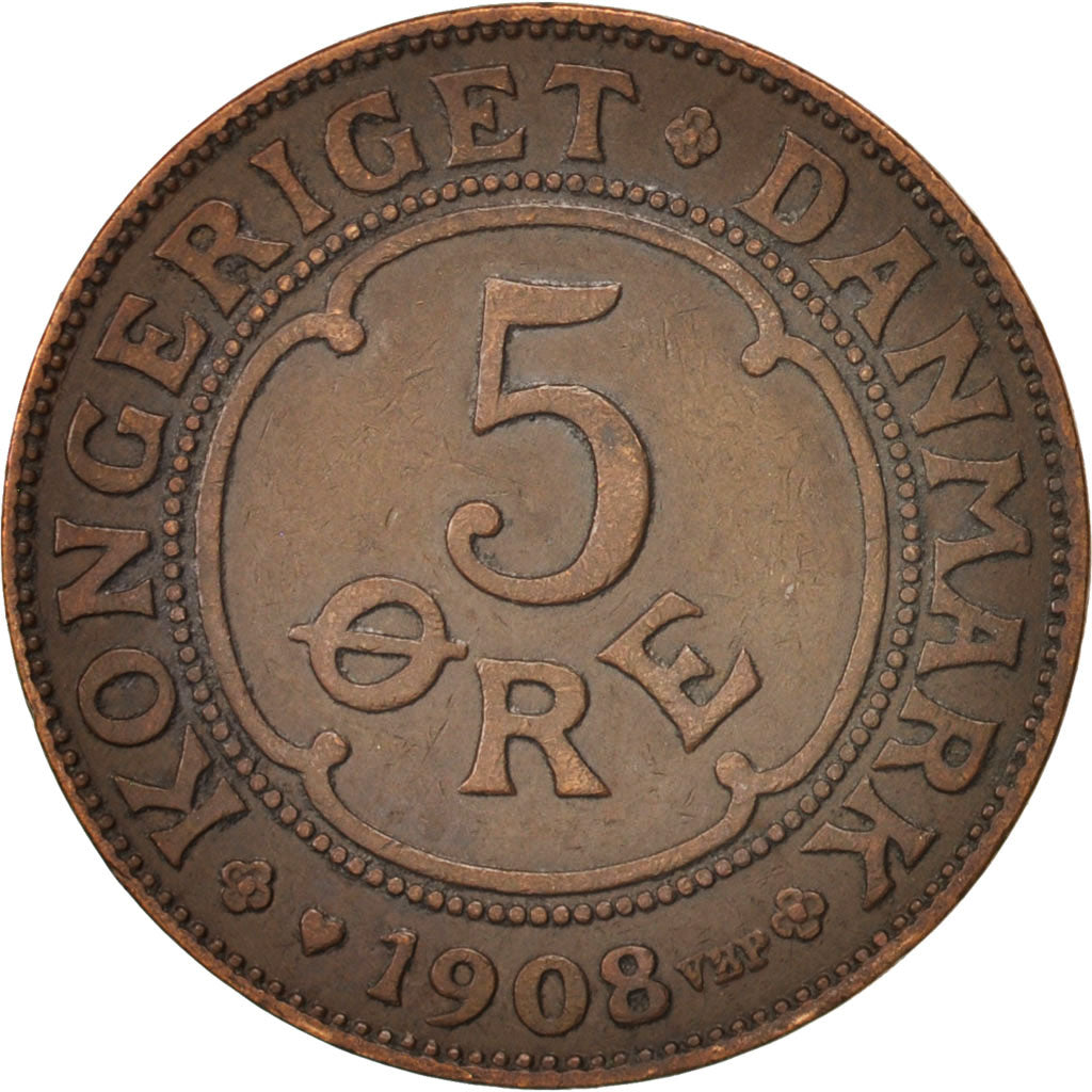 Coin, Denmark, Frederik VIII, 5 Öre, 1908, Copenhagen, EF(40-45), Bronze