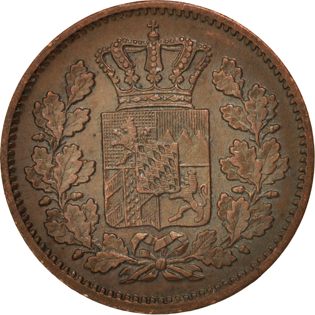 Coin, German States, BAVARIA, Ludwig II, 2 Pfennig, 1868, AU(50-53), Copper