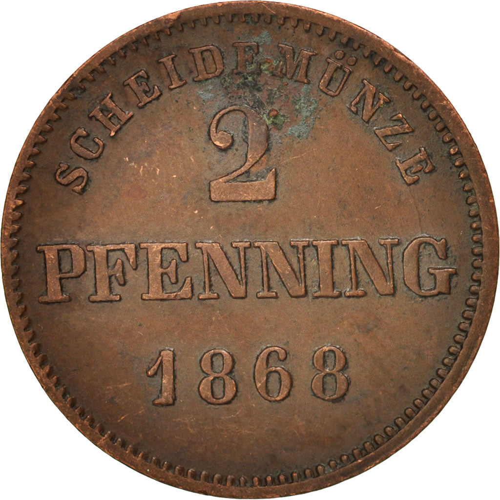 Coin, German States, BAVARIA, Ludwig II, 2 Pfennig, 1868, AU(50-53), Copper
