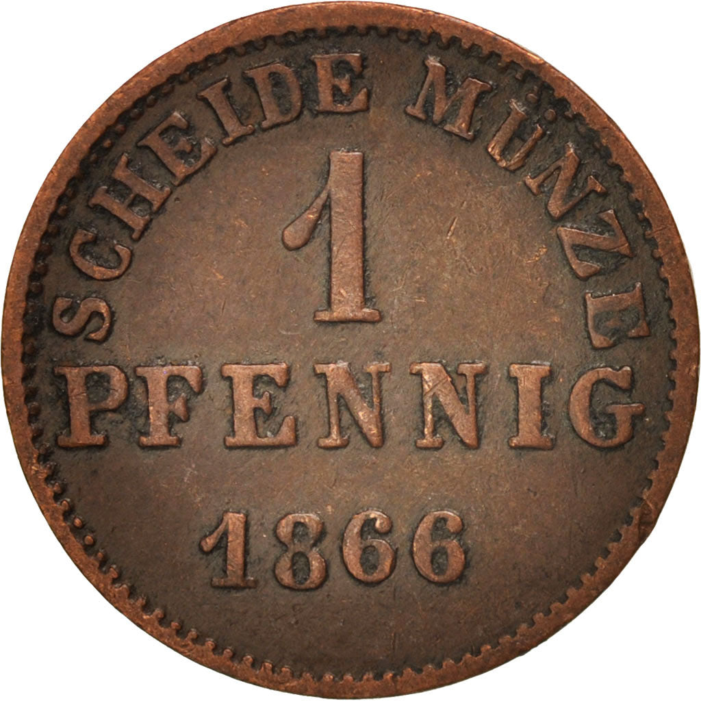 Moneta, Landy niemieckie, HESSE-DARMSTADT, Ludwig III, Pfennig, 1866, EF(40-45)