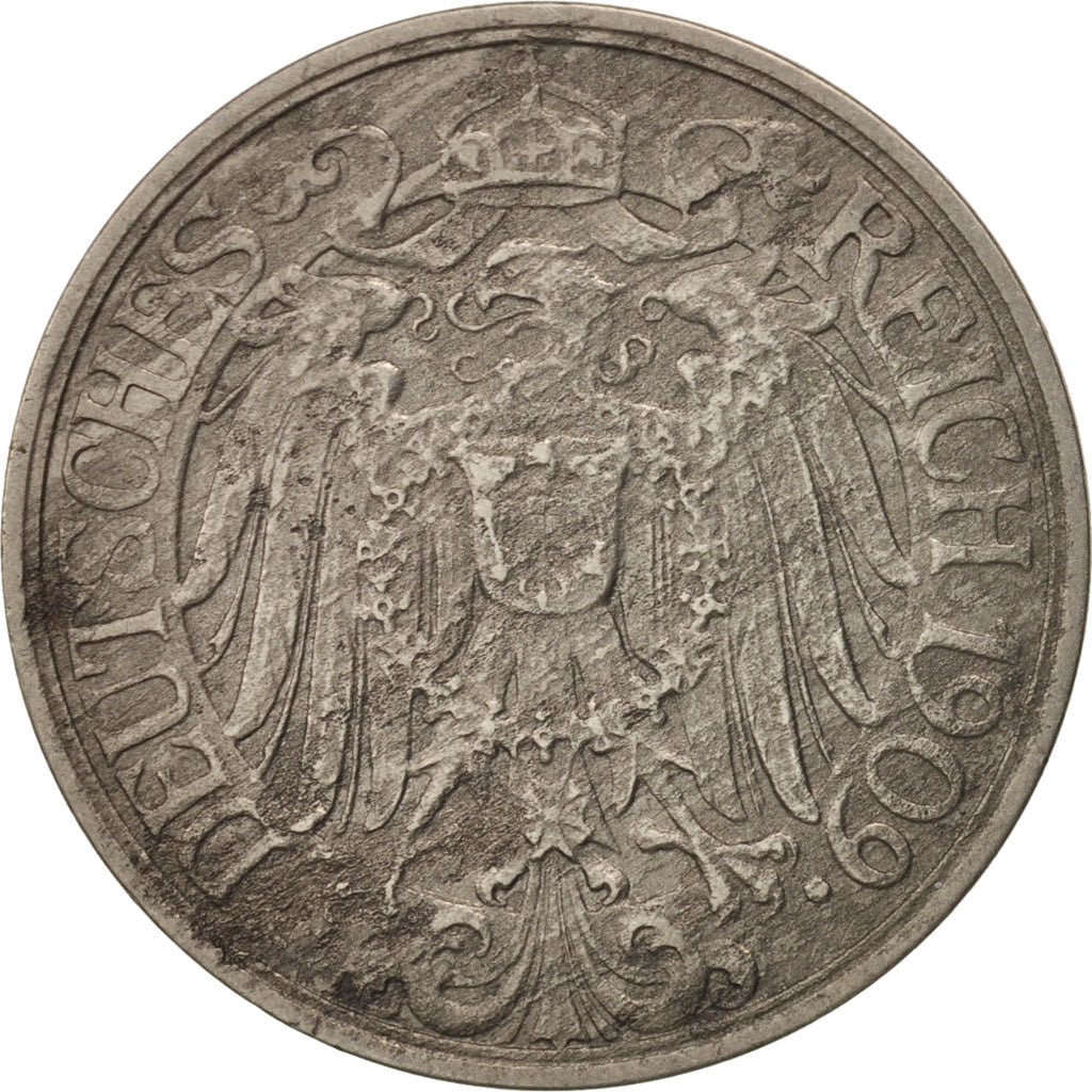 Coin, GERMANY - EMPIRE, Wilhelm II, 25 Pfennig, 1909, Berlin, VF(30-35), Nickel