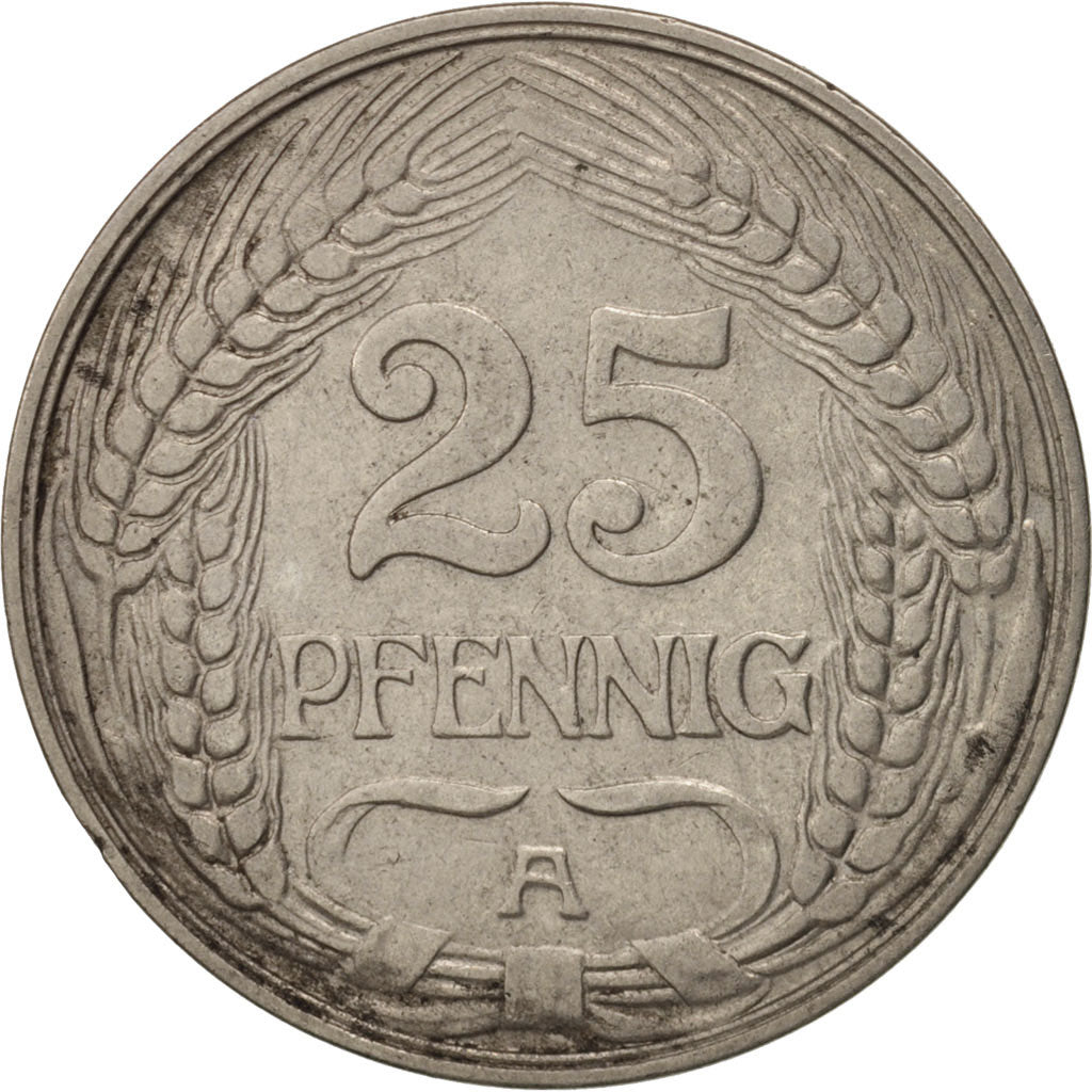 Coin, GERMANY - EMPIRE, Wilhelm II, 25 Pfennig, 1909, Berlin, VF(30-35), Nickel