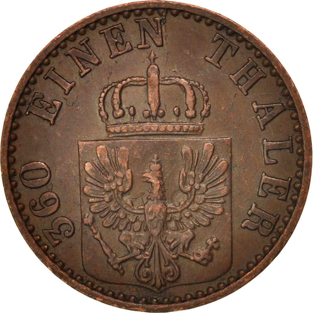 Coin, German States, PRUSSIA, Wilhelm I, Pfennig, 1867, Cleves, AU(50-53)