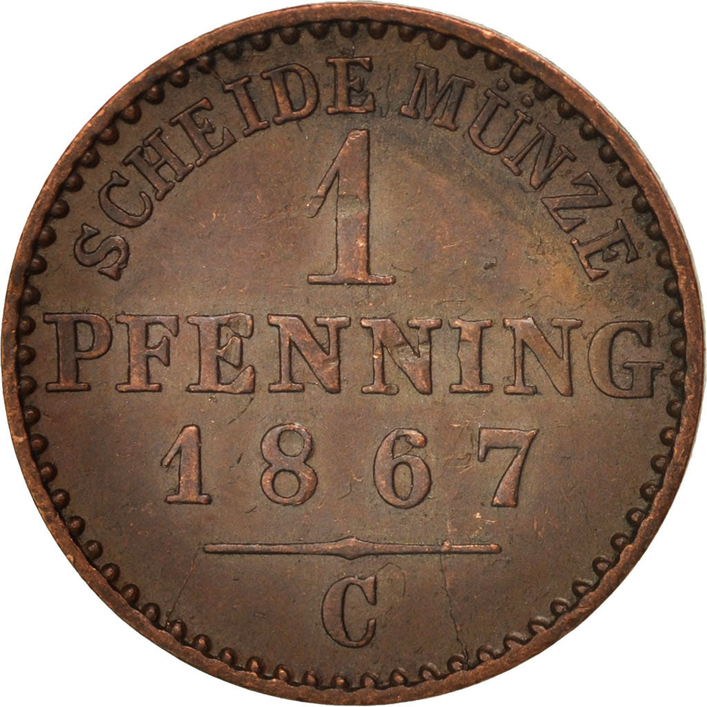 Coin, German States, PRUSSIA, Wilhelm I, Pfennig, 1867, Cleves, AU(50-53)