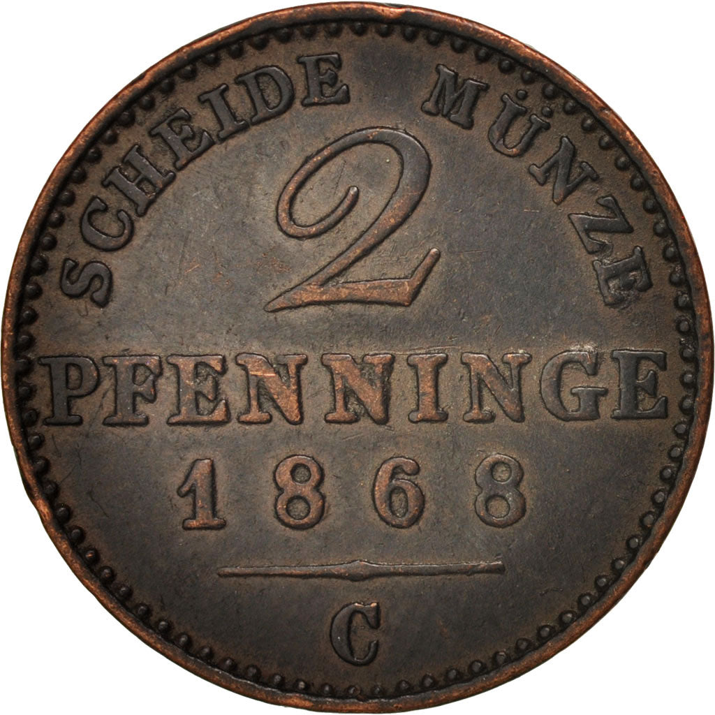 Coin, German States, PRUSSIA, Wilhelm I, 2 Pfennig, 1868, Cleves, AU(50-53)