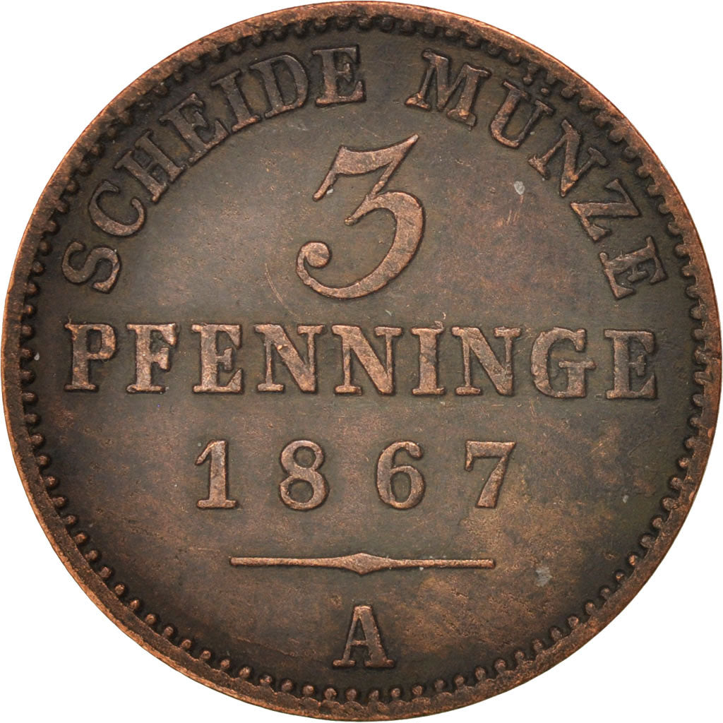 Coin, German States, PRUSSIA, Wilhelm I, 3 Pfennig, 1867, Berlin, AU(50-53)