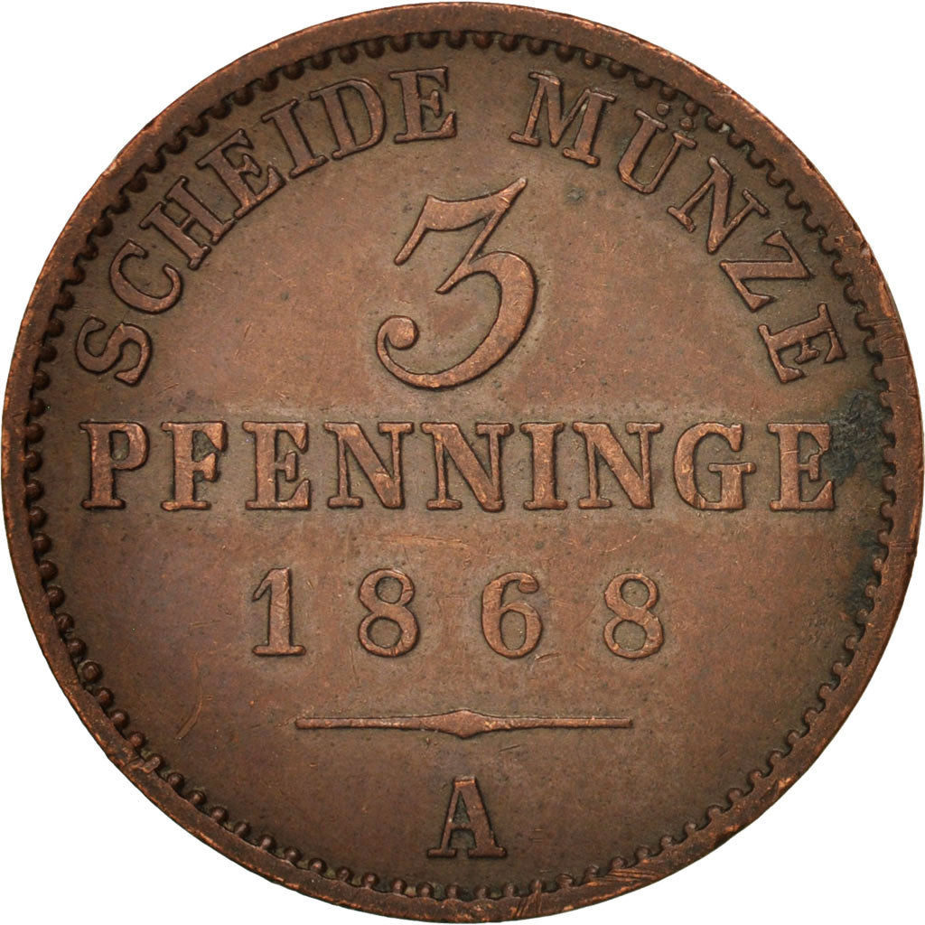 Coin, German States, PRUSSIA, Wilhelm I, 3 Pfennig, 1868, Berlin, AU(50-53)