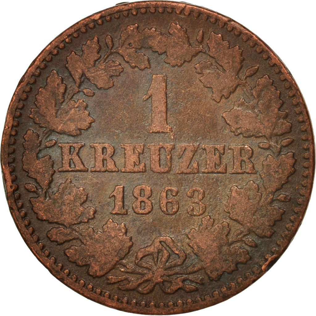 Coin, German States, NASSAU, Adolph, Kreuzer, 1863, Wiesbaden, VF(30-35)