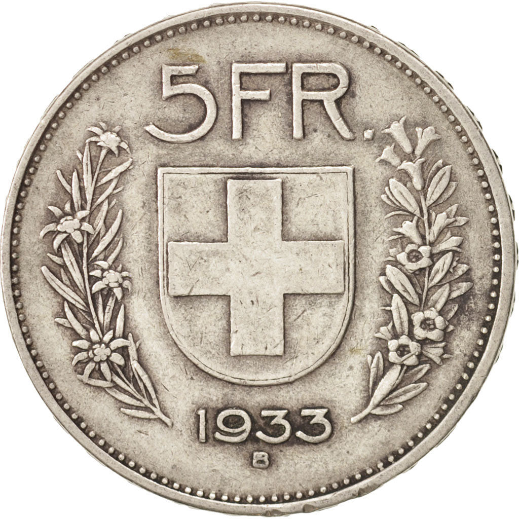 Switzerland, 5 Francs, 1933, Bern, EF(40-45), Silver, KM:40
