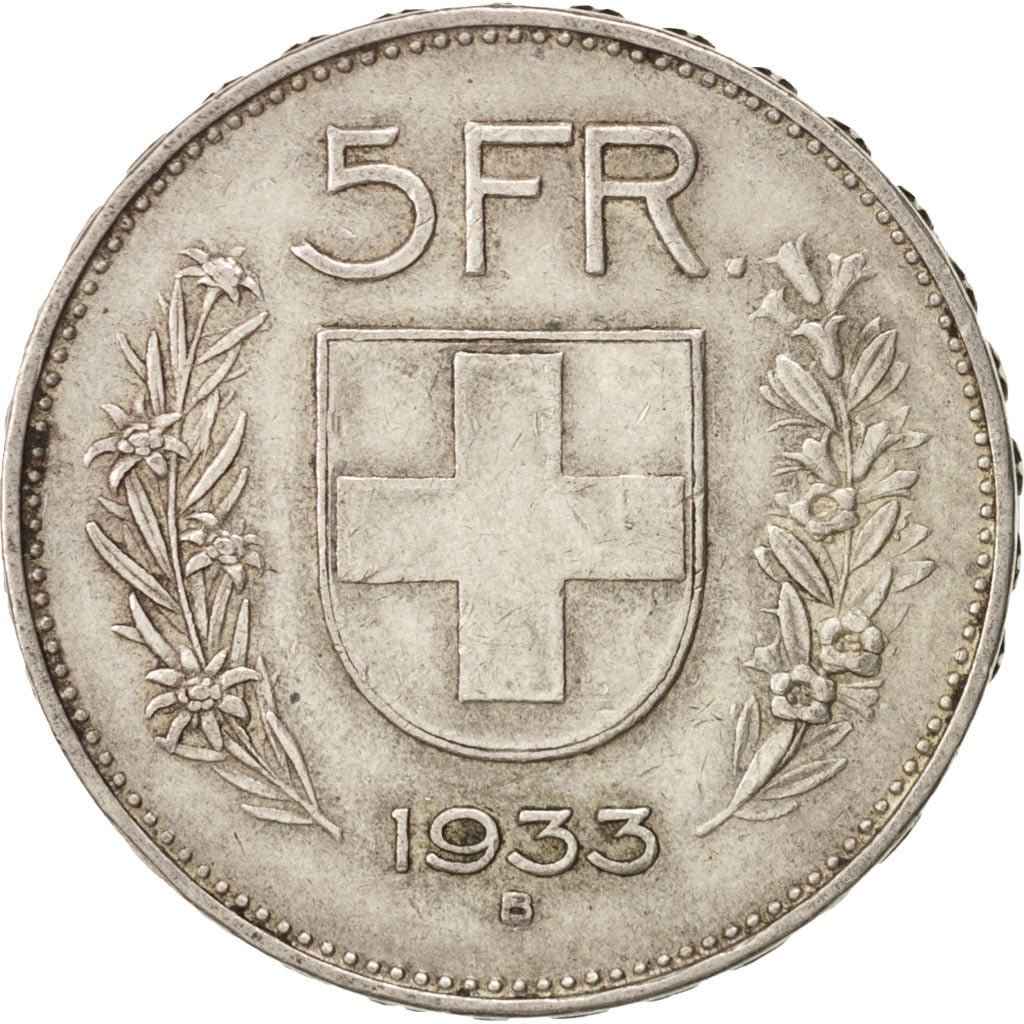 Switzerland, 5 Francs, 1933, Bern, EF(40-45), Silver, KM:40