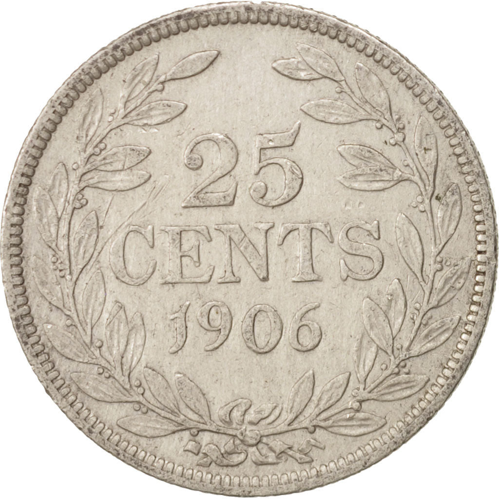 Coin, Liberia, 25 Cents, 1906, Heaton, Birmingham, England, VF(20-25), Silver