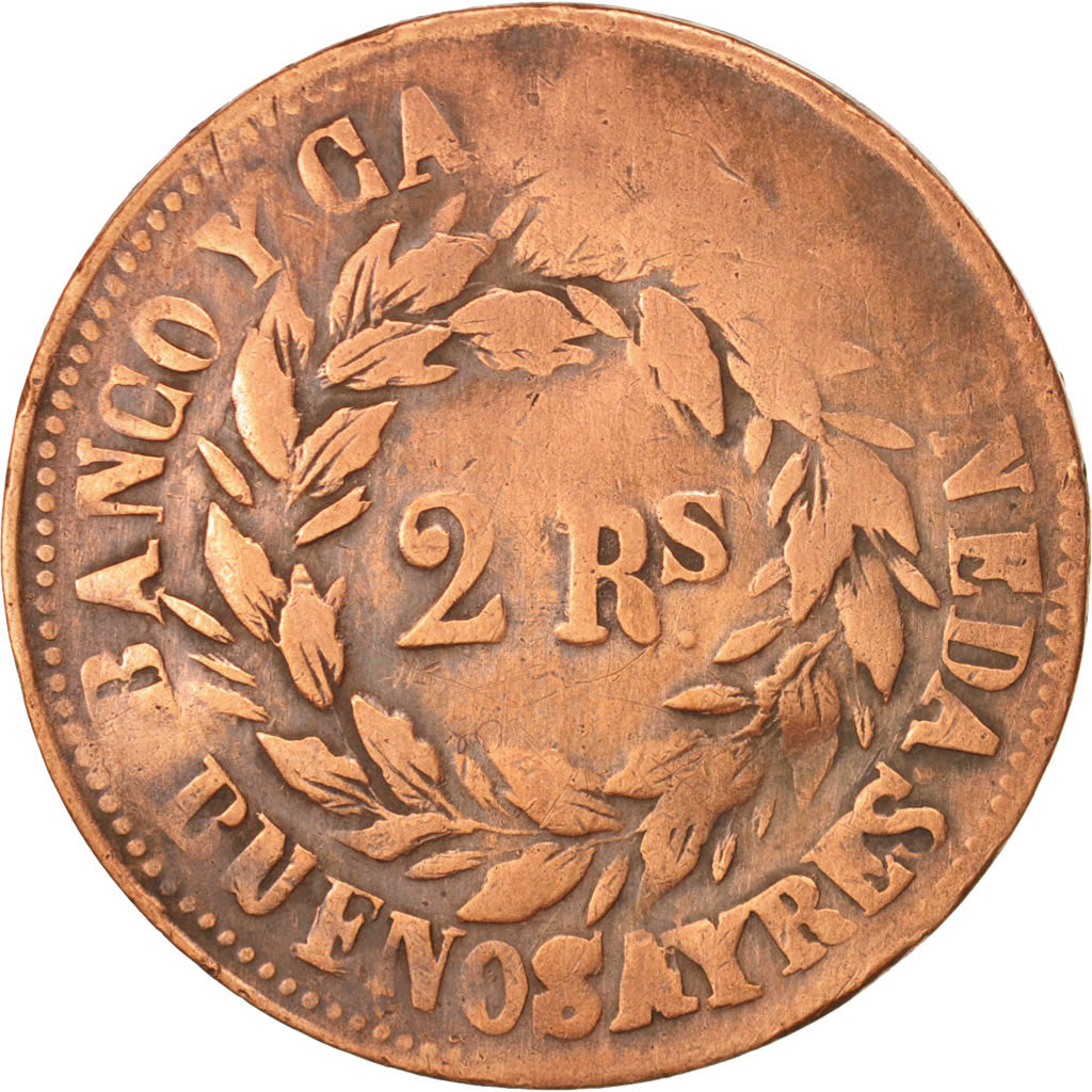 Coin, Argentina, BUENOS AIRES, 2 Reales, 1860, F(12-15), Copper, KM:11