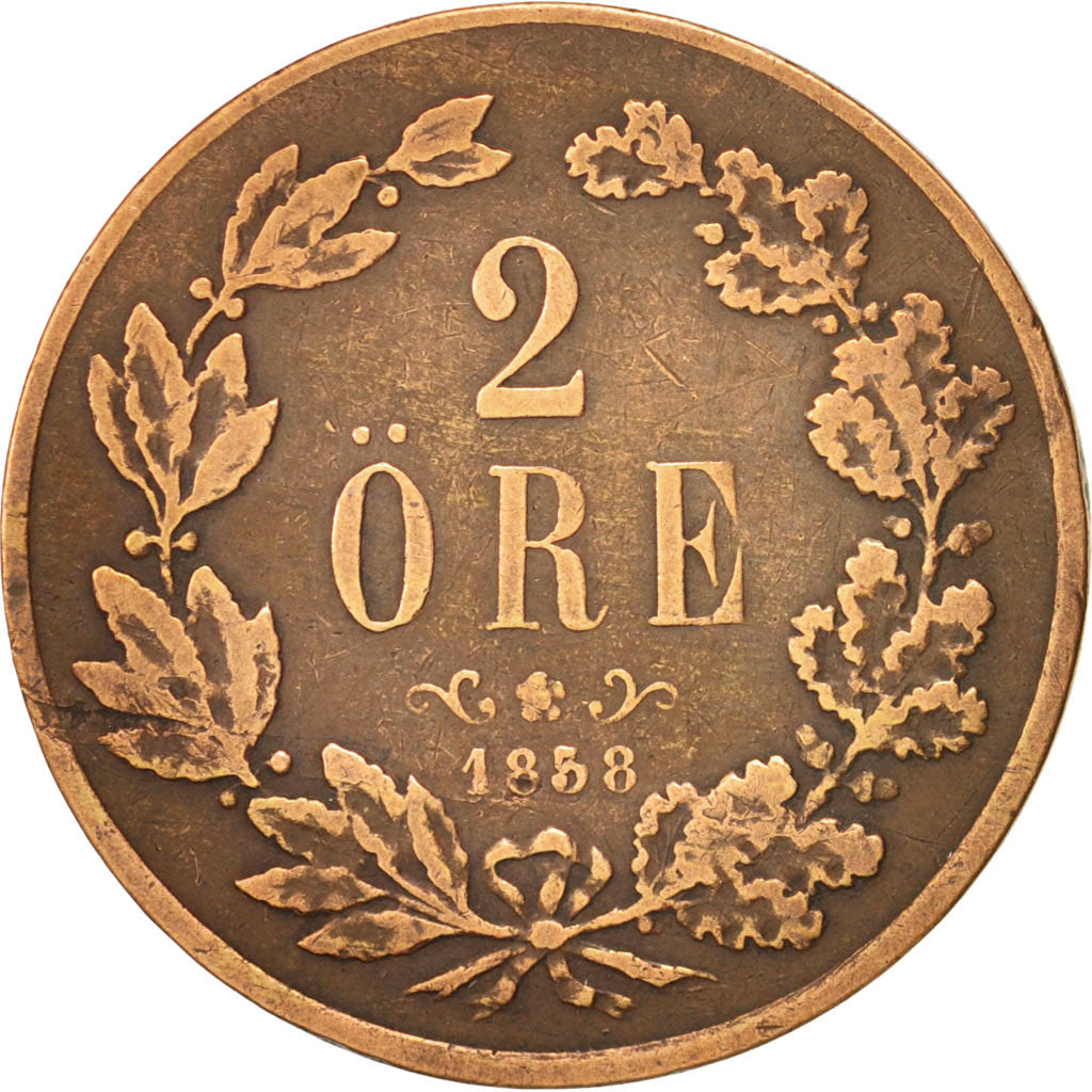 Coin, Sweden, Oscar I, 2 Öre, 1858, VF(30-35), Bronze, KM:688