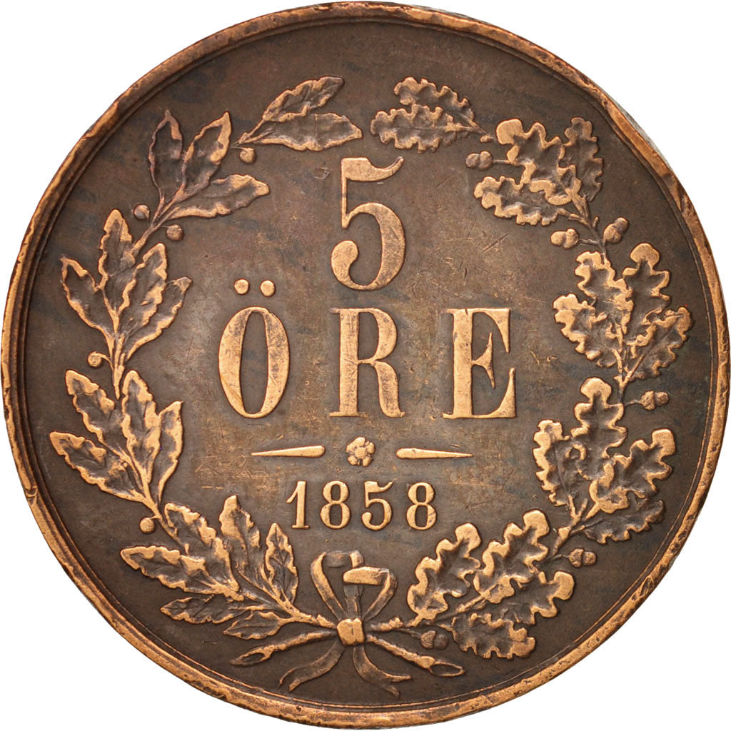 Coin, Sweden, Oscar I, 5 Öre, 1858, EF(40-45), Bronze, KM:690
