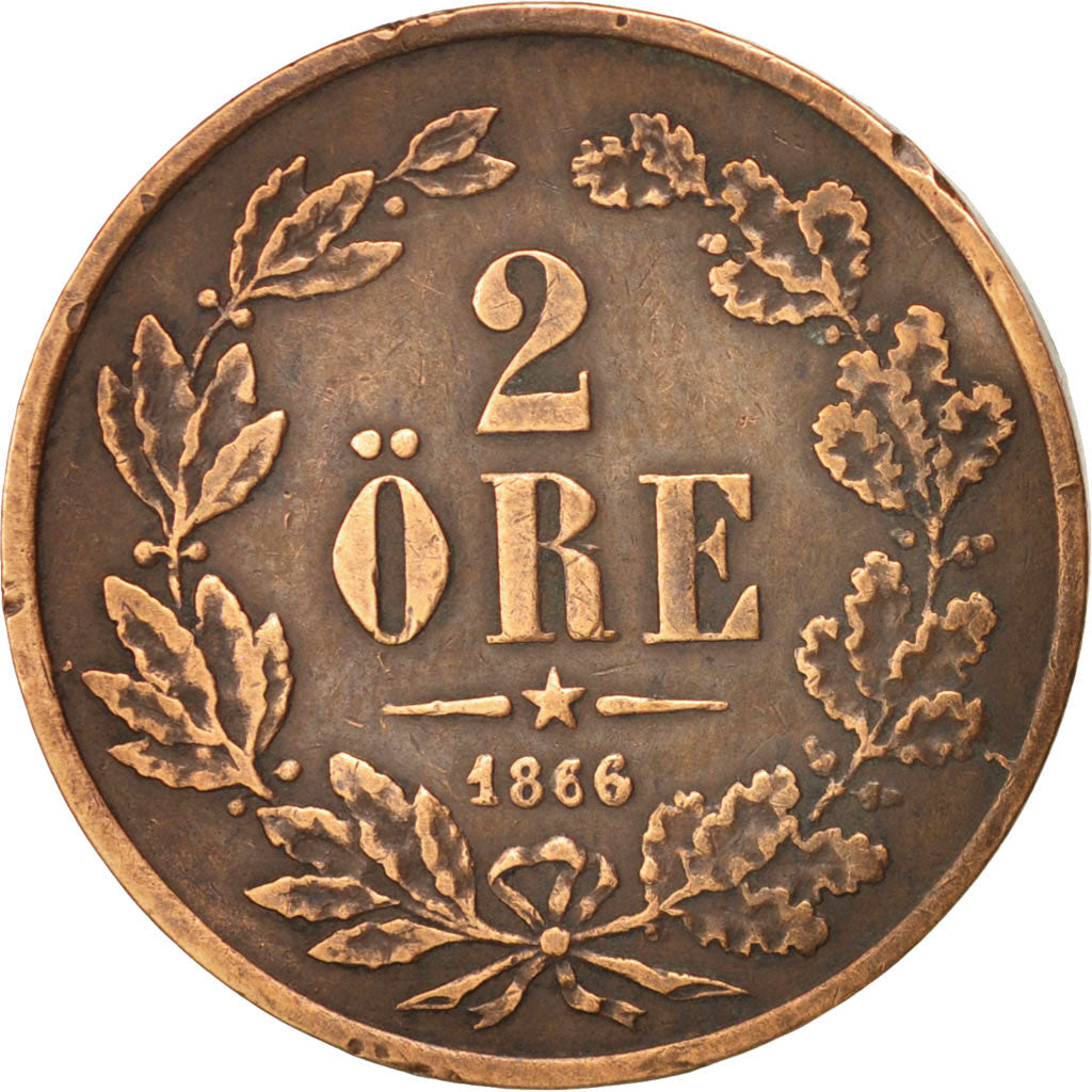 Coin, Sweden, Carl XV Adolf, 2 Öre, 1866, EF(40-45), Bronze, KM:706
