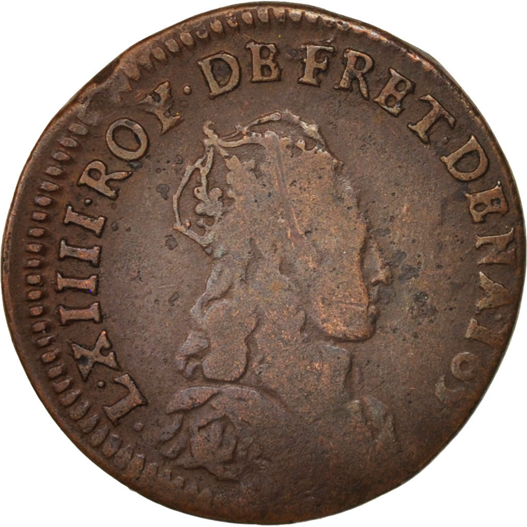 France, Louis XIV, Liard de France au buste juvénile, deuxième type, Liard
