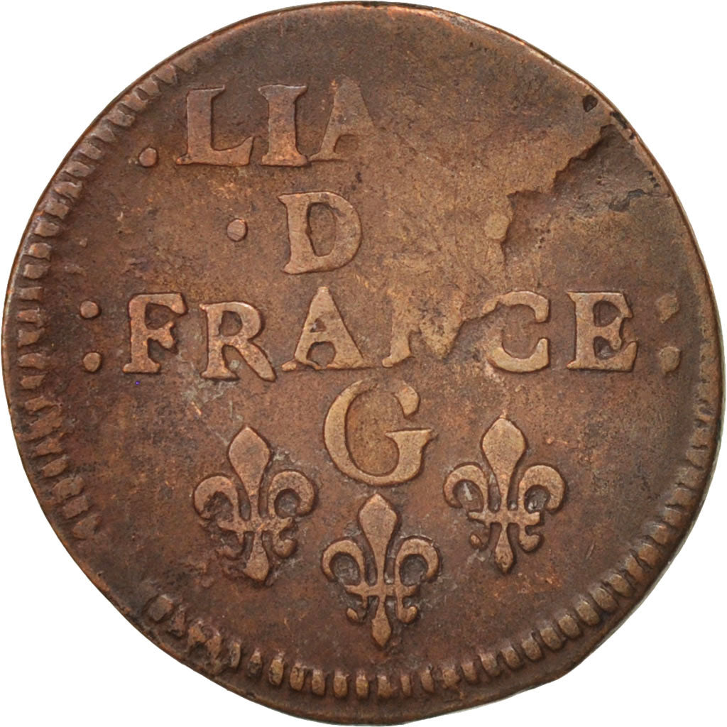 France, Louis XIV, Liard de France au buste juvénile, deuxième type, Liard