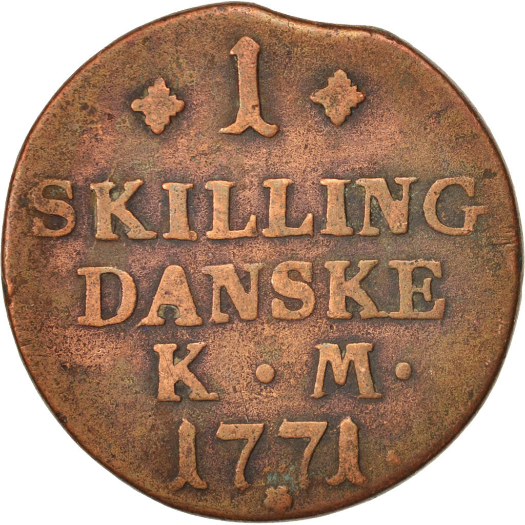 Coin, Denmark, Christian VII, Skilling, 1771, VF(20-25), Copper, KM:616.1